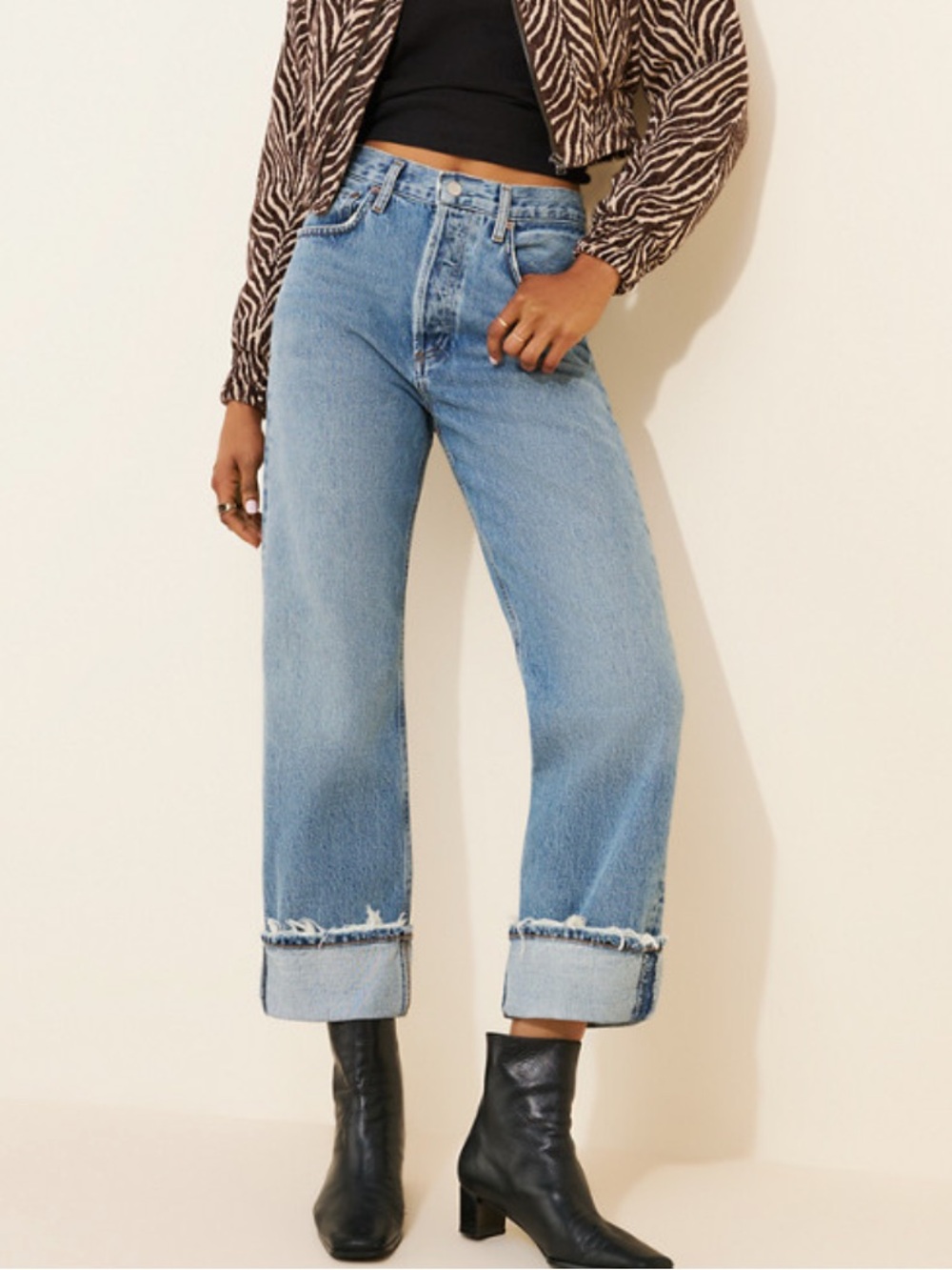 Agolde Medium Blue Button-Fly Denim Jeans